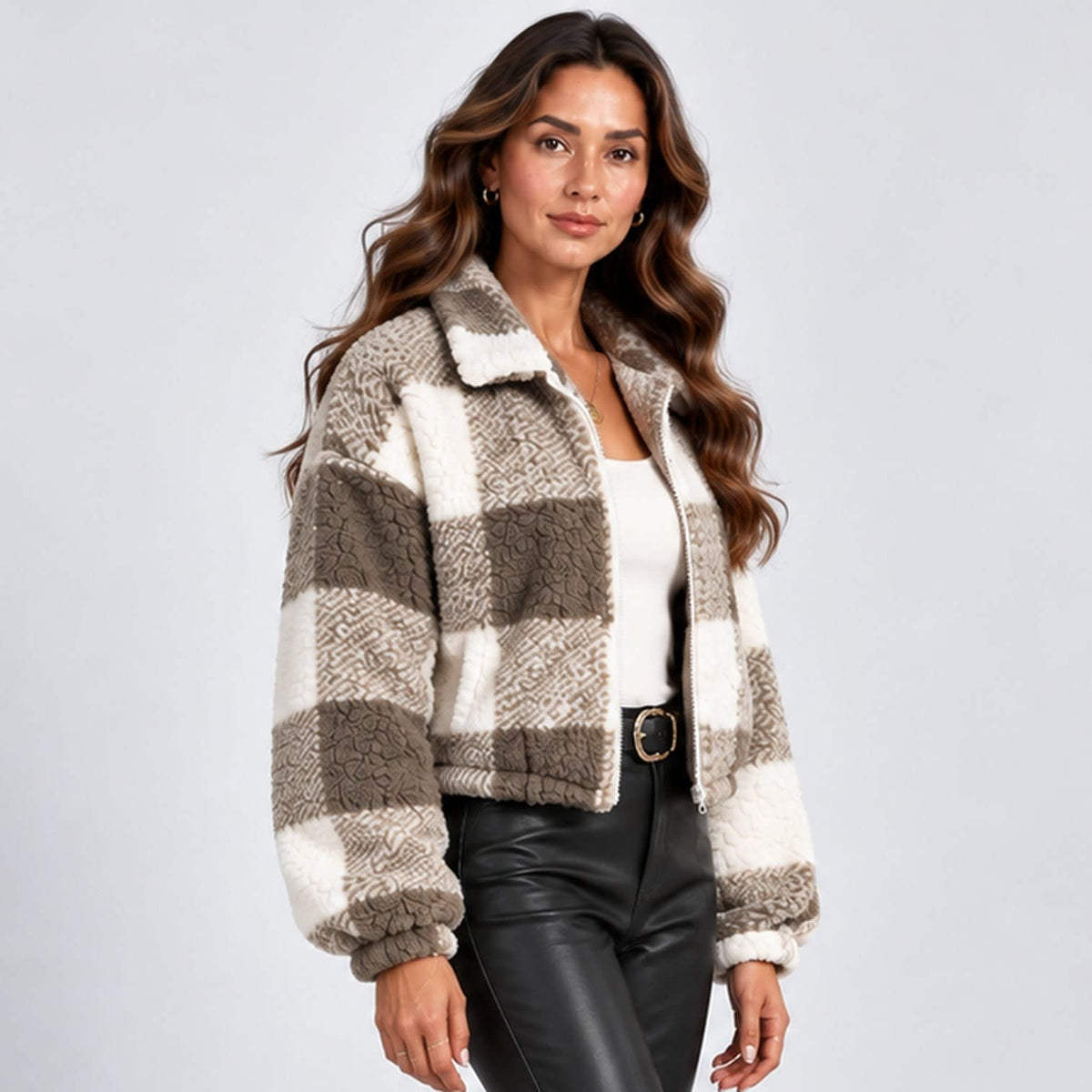 Lauren Cropped Plaid Teddy Jacket_4