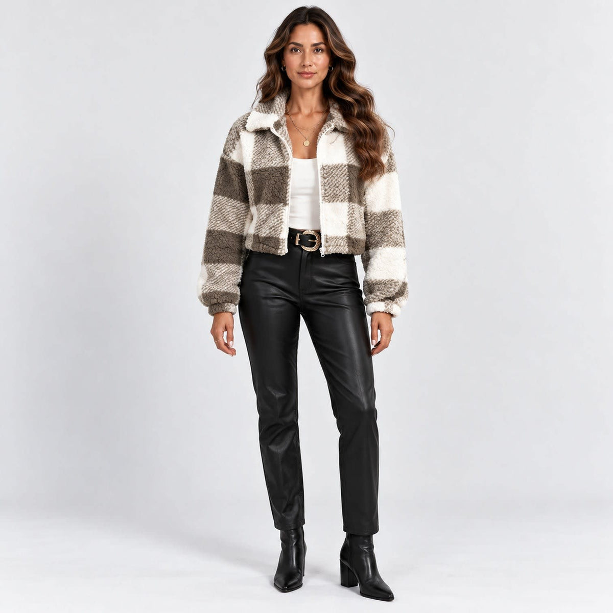 Lauren Cropped Plaid Teddy Jacket_5