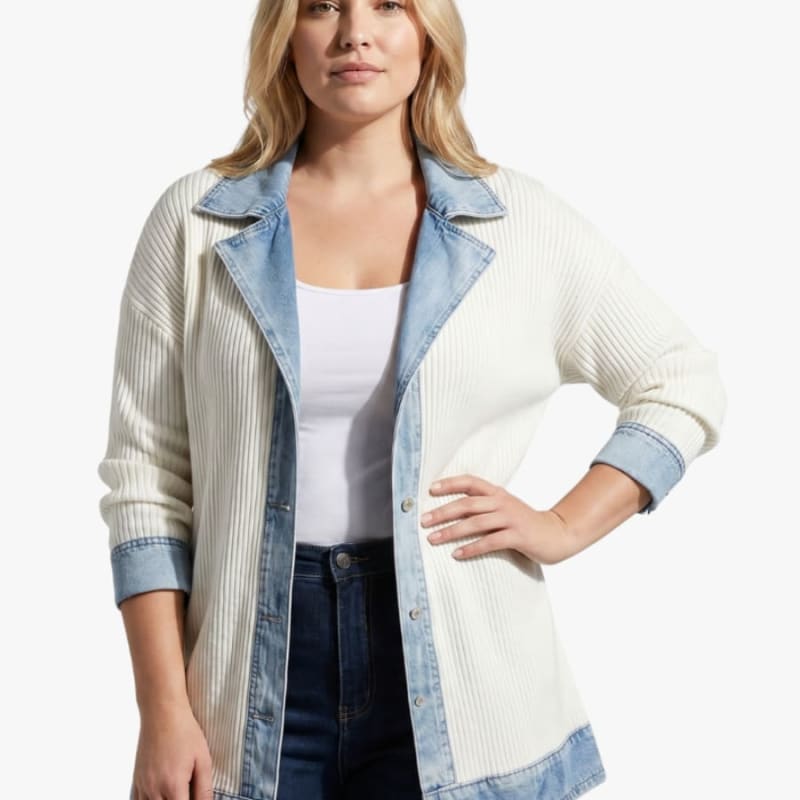 Cleo Denim Trim Ribbed Knit Jacket_1