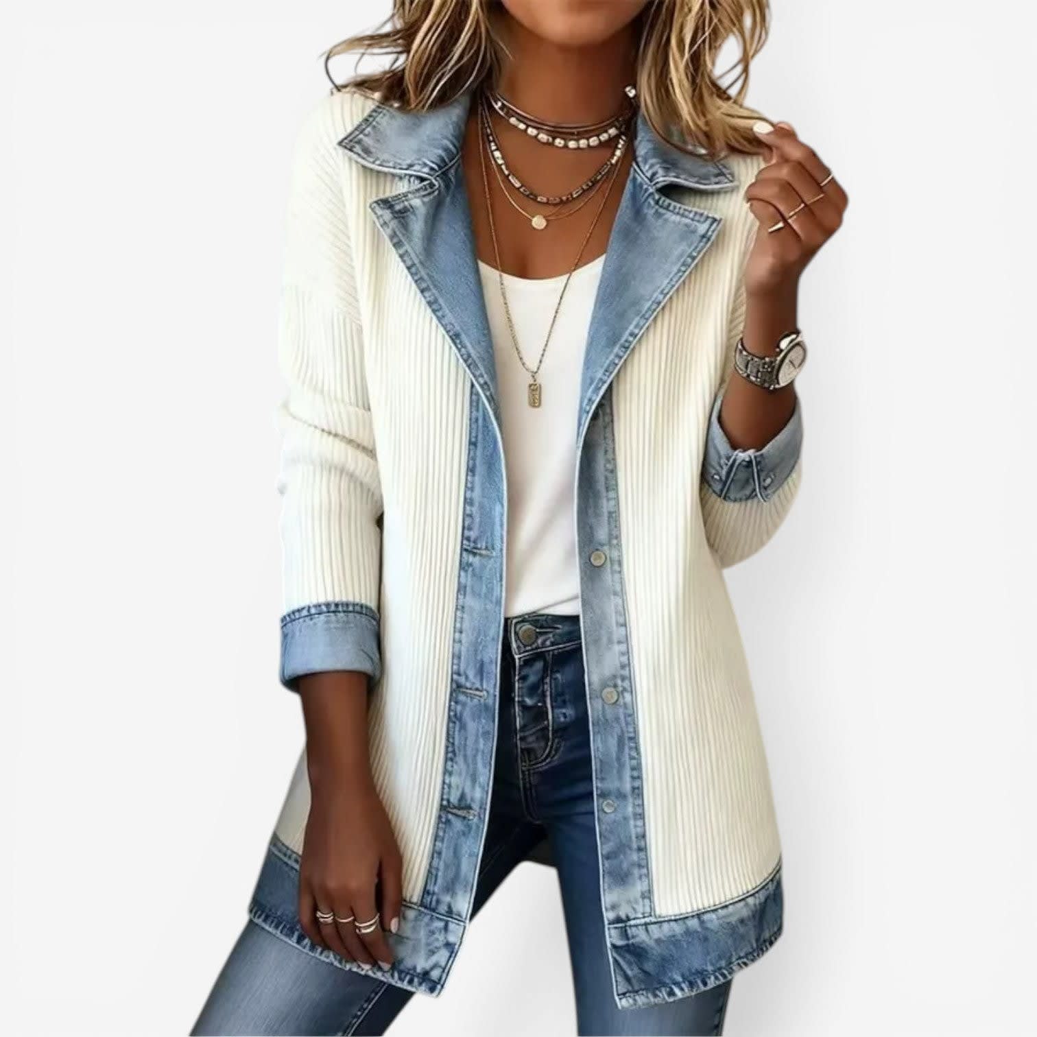 Cleo Denim Trim Ribbed Knit Jacket_2