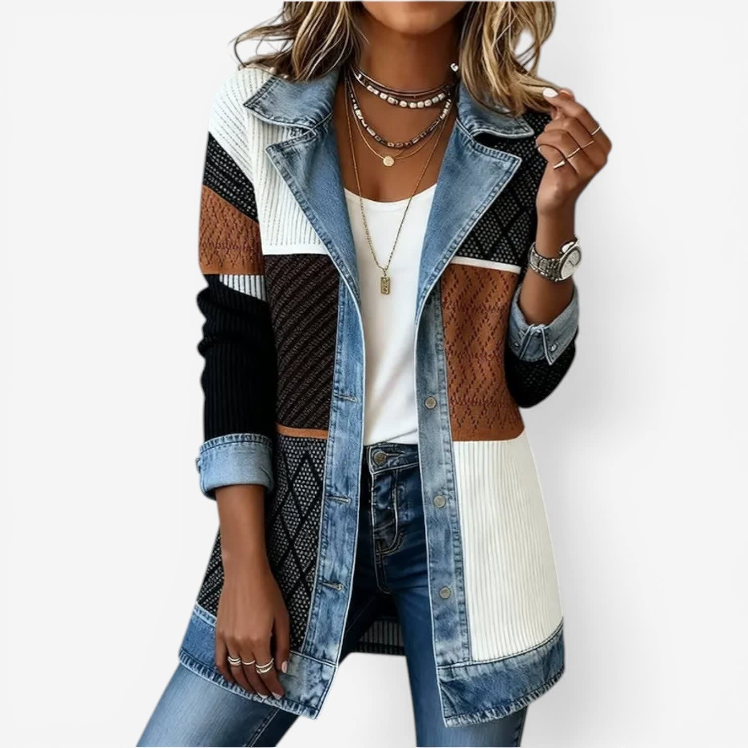 Cleo Denim Trim Ribbed Knit Jacket_3