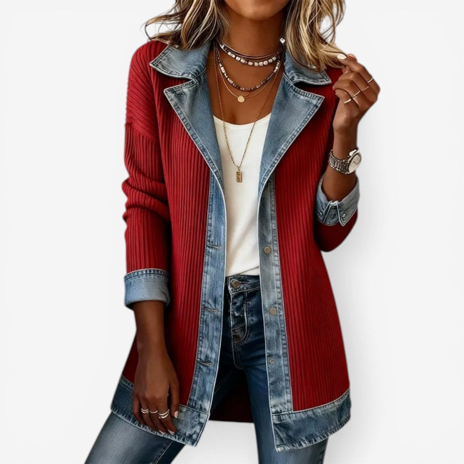 Cleo Denim Trim Ribbed Knit Jacket_5