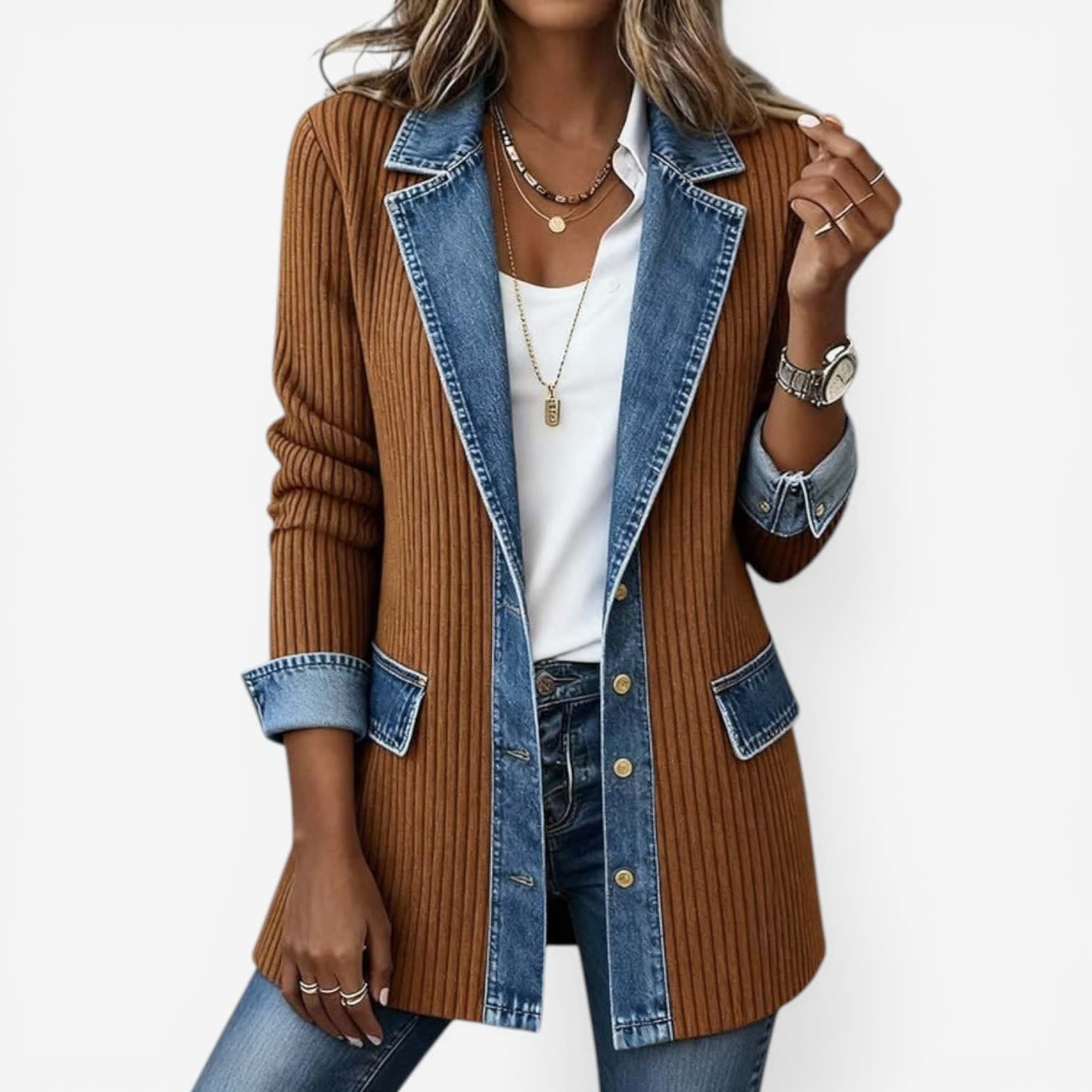 Cleo Denim Trim Ribbed Knit Jacket_6