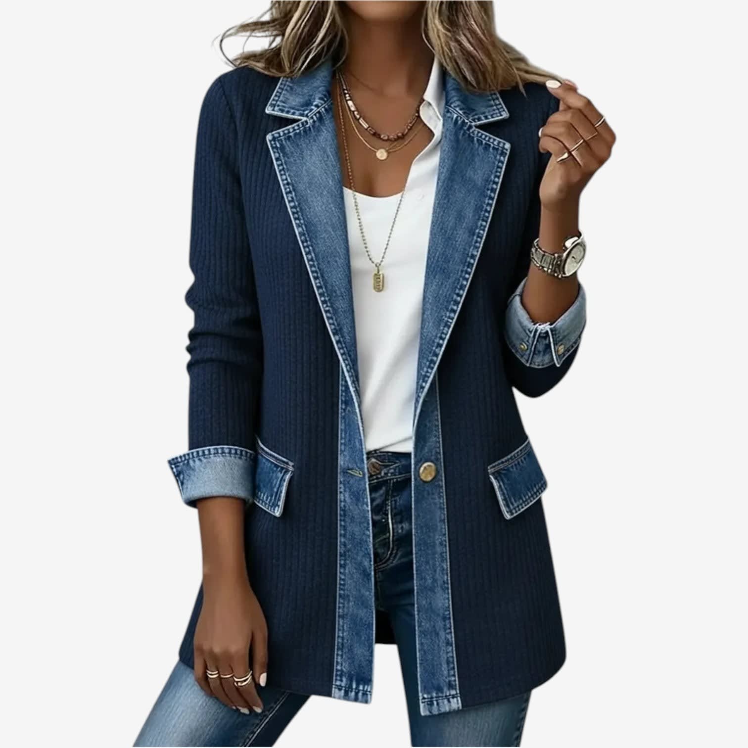 Cleo Denim Trim Ribbed Knit Jacket_7