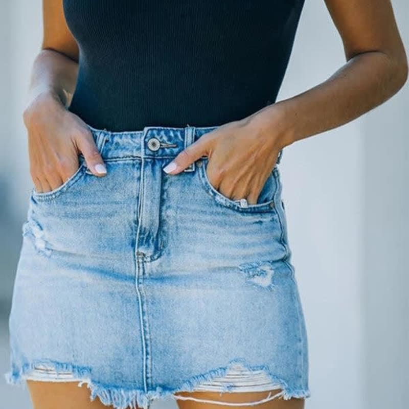 Ondine Distressed High Waist Denim Skirt_1