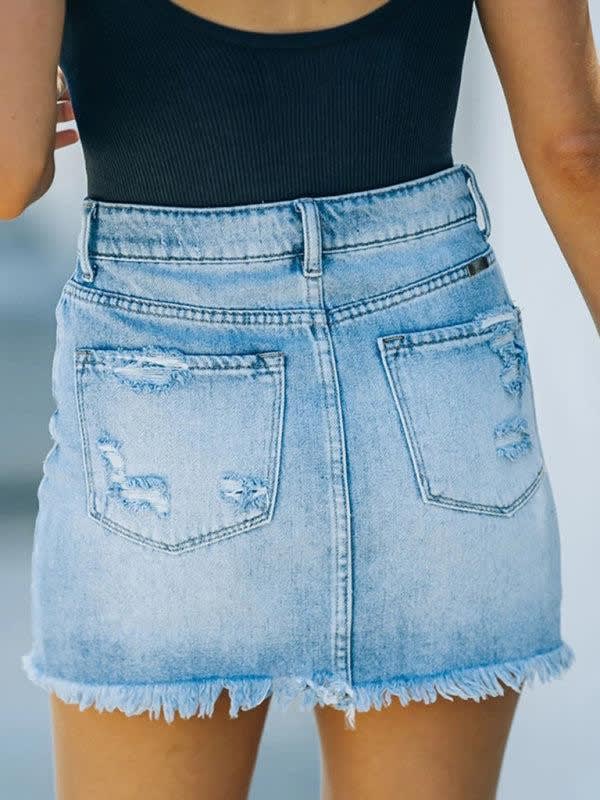 Ondine Distressed High Waist Denim Skirt_4