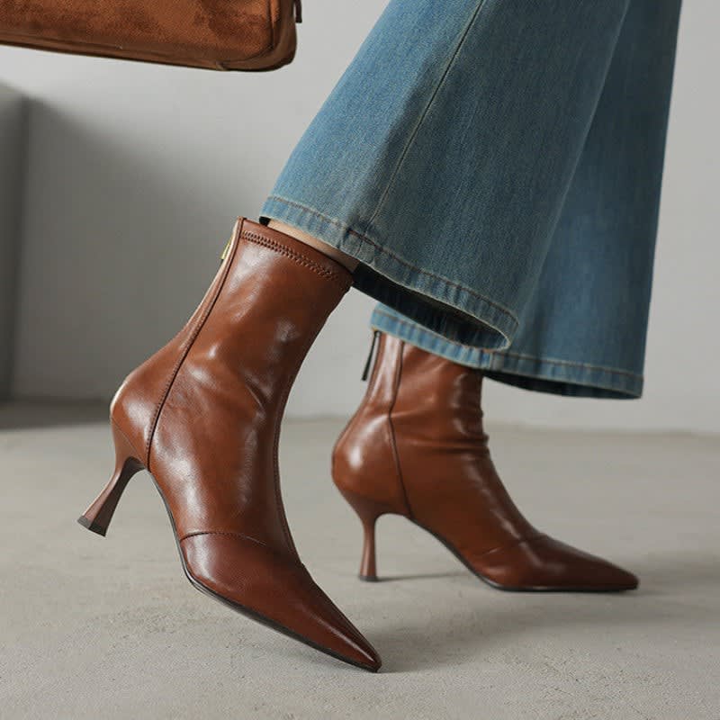 Ninetta Leather Pointed Toe Ankle Boots_1