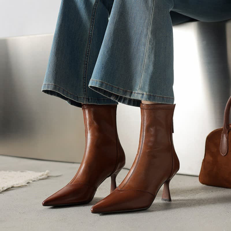 Ninetta Leather Pointed Toe Ankle Boots_3