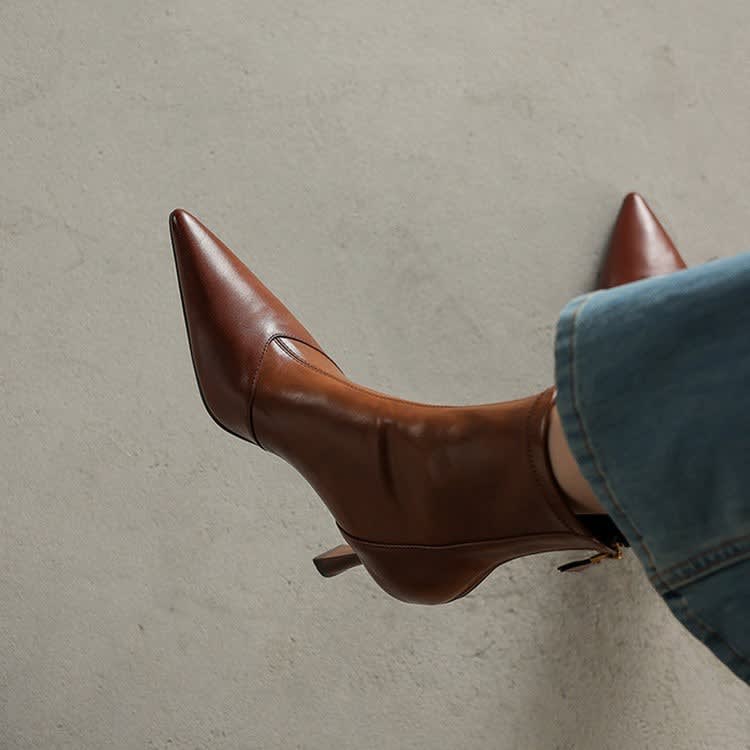 Ninetta Leather Pointed Toe Ankle Boots_4