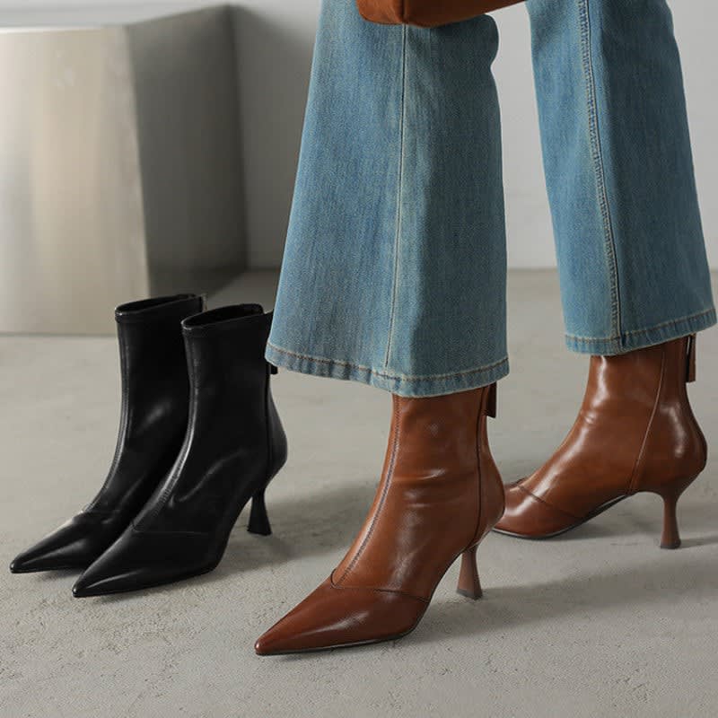 Ninetta Leather Pointed Toe Ankle Boots_5
