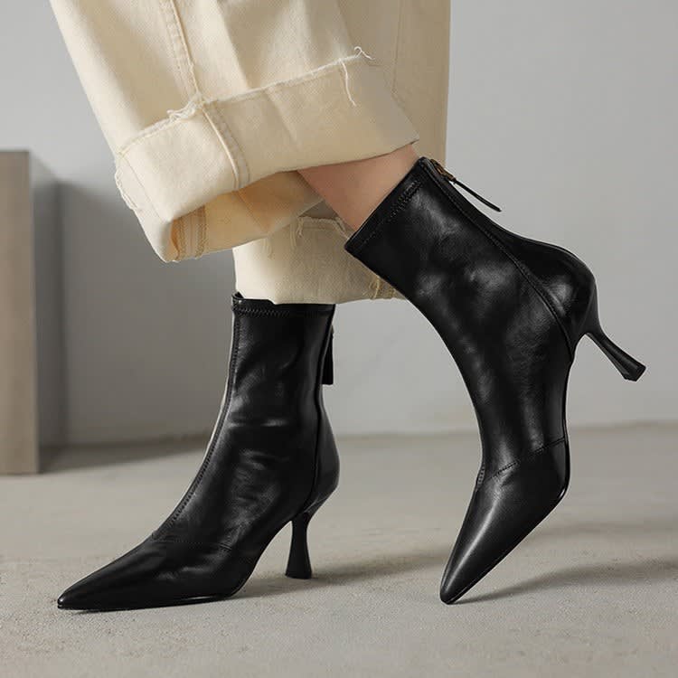 Ninetta Leather Pointed Toe Ankle Boots_7