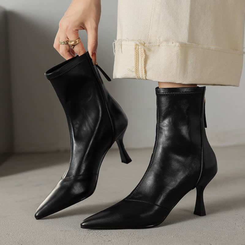 Ninetta Leather Pointed Toe Ankle Boots_9