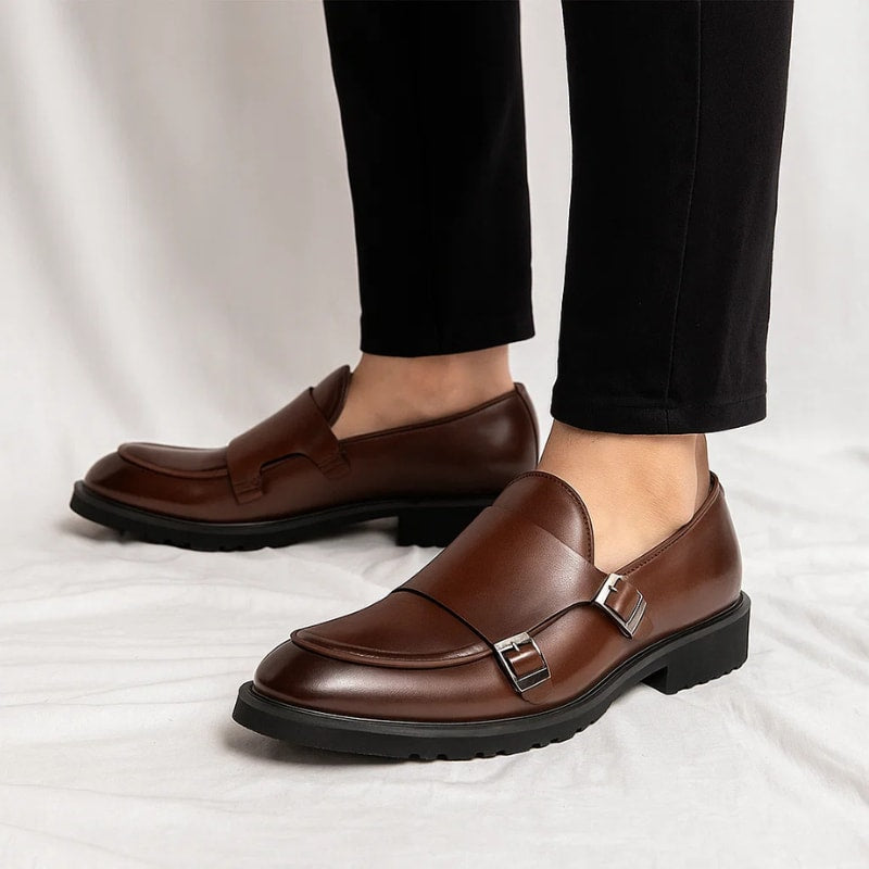 Lewis Leather Lug Sole Double Monk Strap Loafers_3