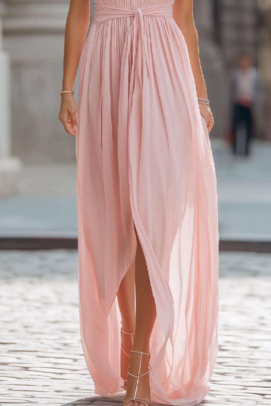 Sabrina Pink Floral Halter Wedding Guest Maxi Dress_3