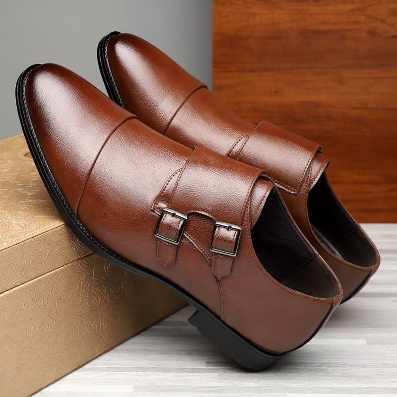 Marvin Cushioned Leather Cap Toe Double Monk Strap Loafers_3
