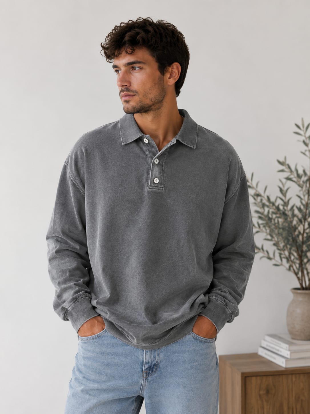 Walden Cotton Blend Relaxed Fit Polo Sweatshirt_3