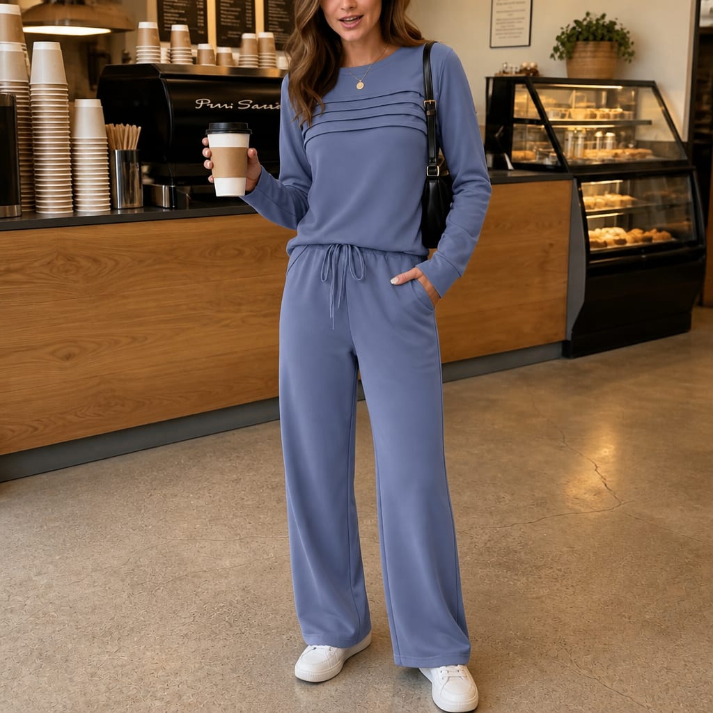 Margot Crew Neck Long Sleeve Top and Wide Leg Drawstring Lounge Set_10