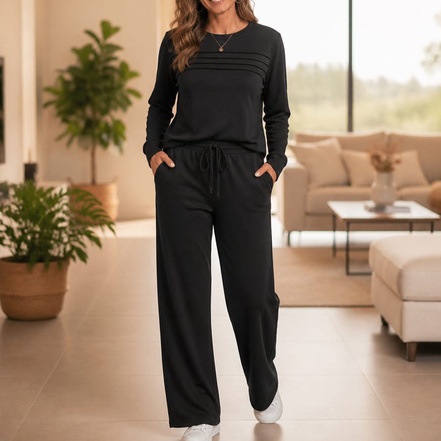 Margot Crew Neck Long Sleeve Top and Wide Leg Drawstring Lounge Set_12