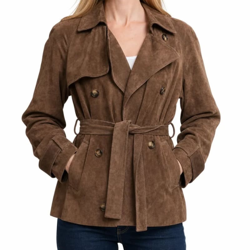 Ashlyn Faux Suede Cropped Trench Coat_1