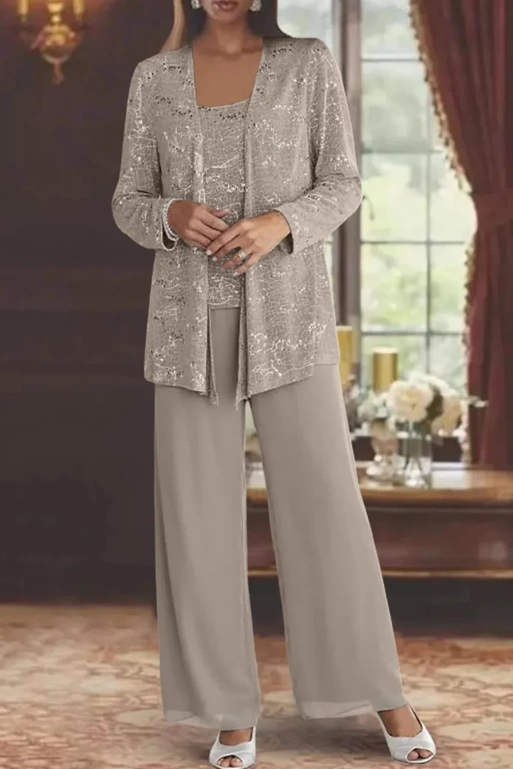 Solene Sequin Lace Wedding Guest Trouser Suit with Jacket_10