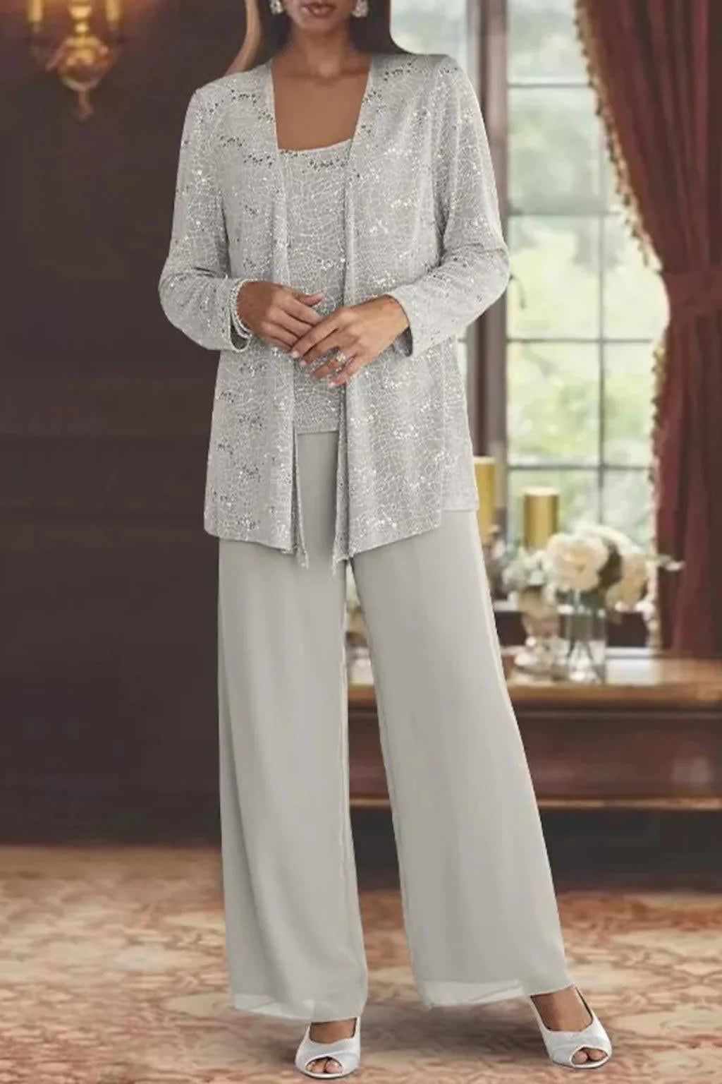 Solene Sequin Lace Wedding Guest Trouser Suit with Jacket_2
