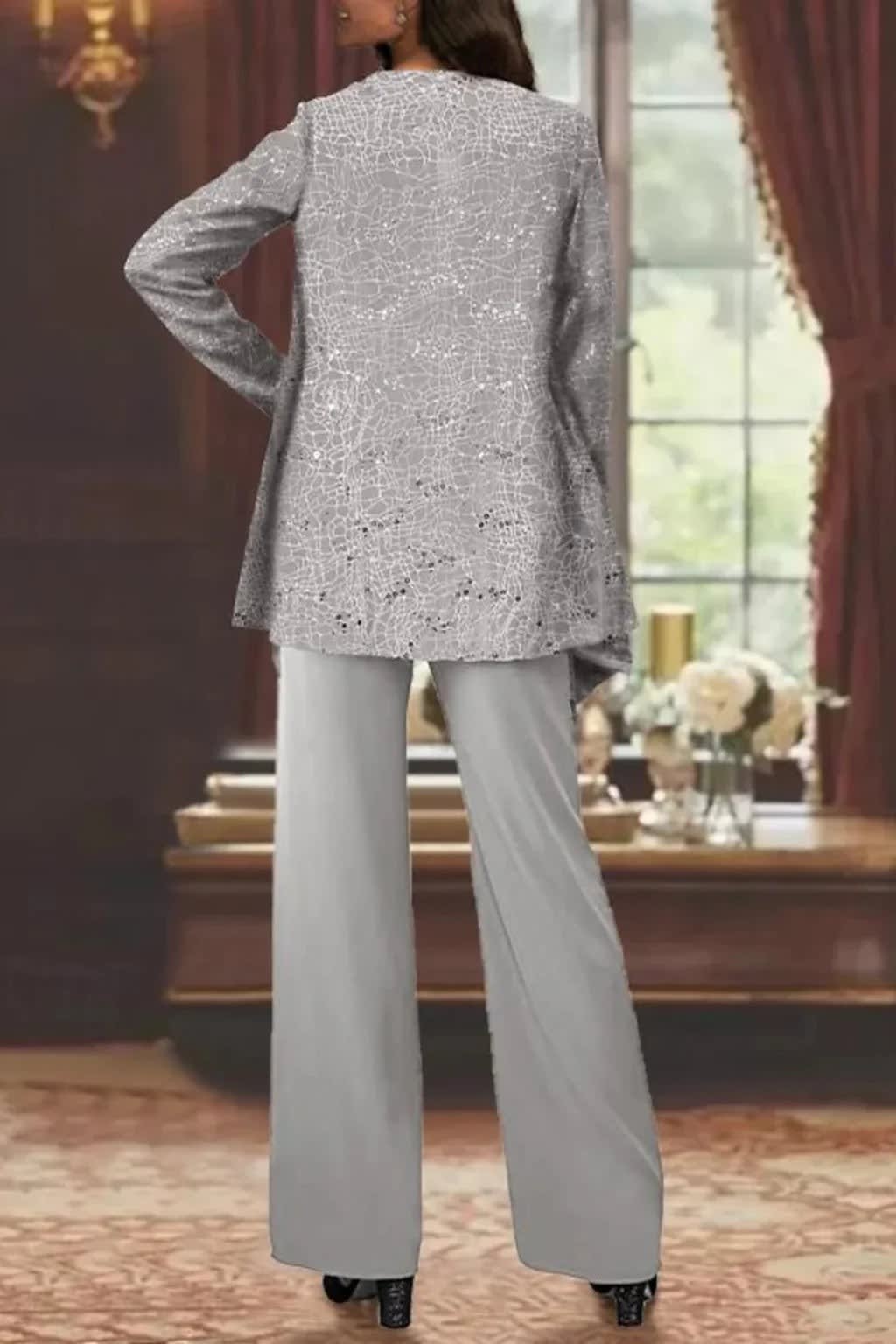 Solene Sequin Lace Wedding Guest Trouser Suit with Jacket_4