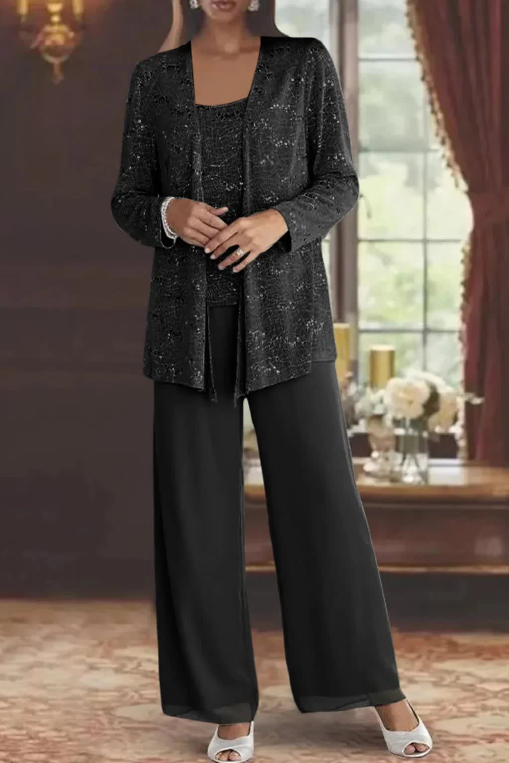 Solene Sequin Lace Wedding Guest Trouser Suit with Jacket_6