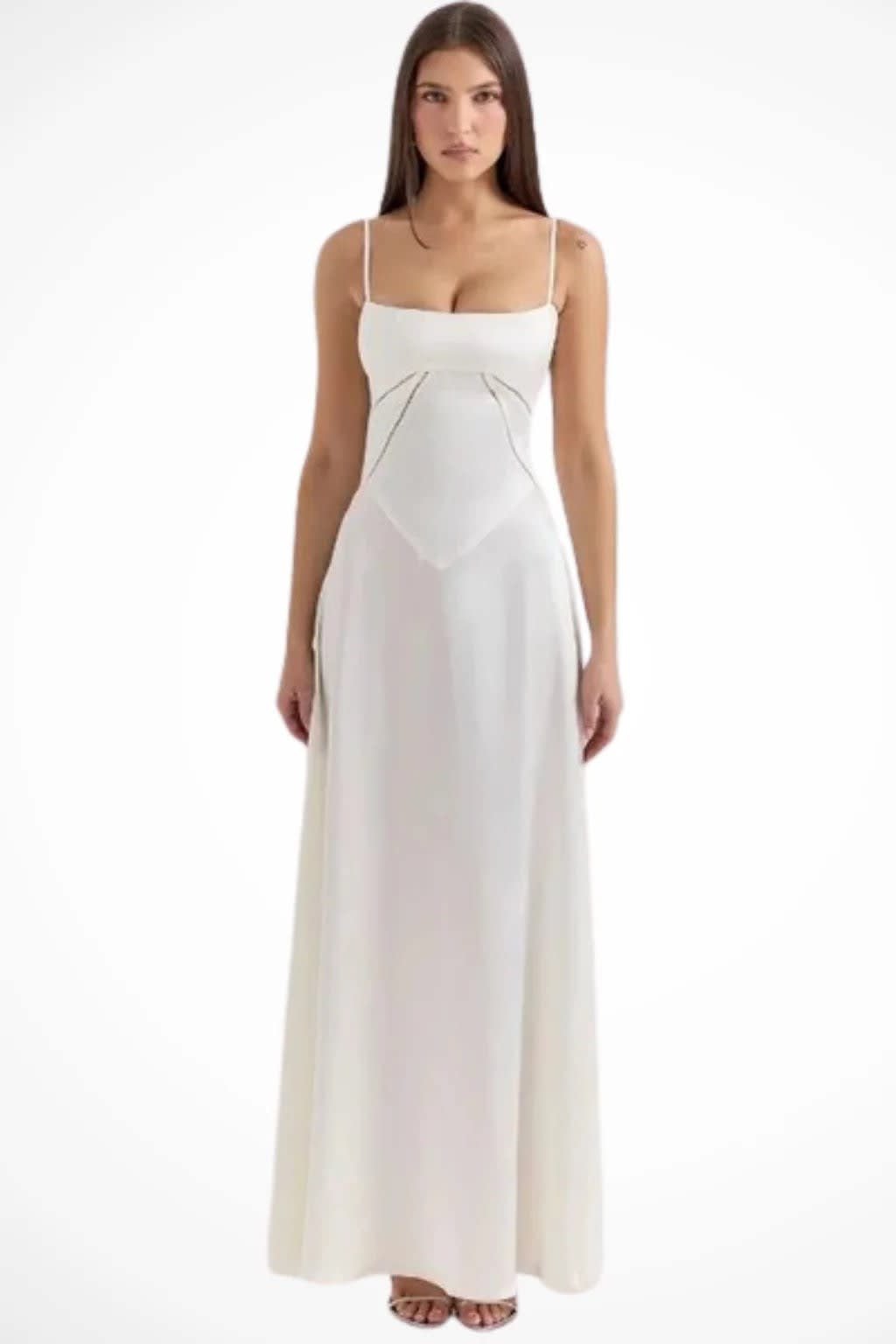 Larissa Square Neck Lace-Up Back Wedding Guest Maxi Dress_2