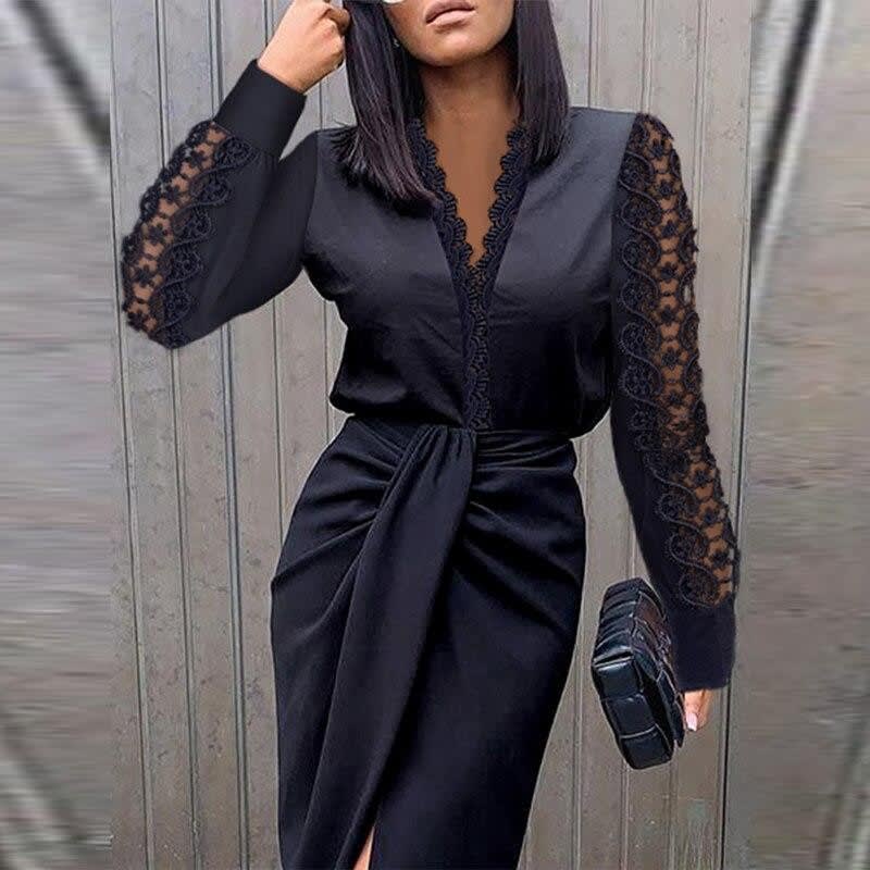 Thea Lace Long Sleeve V-Neck Cocktail Dress_1