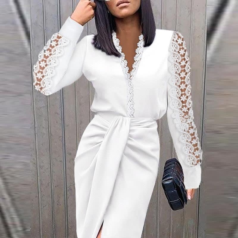 Thea Lace Long Sleeve V-Neck Cocktail Dress_2