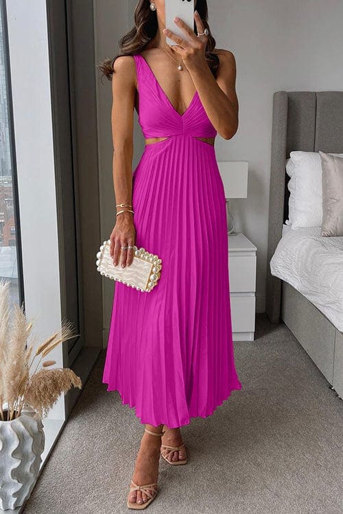 Jolie Pleated Satin V-Neck Wedding Guest Midi Dress_3