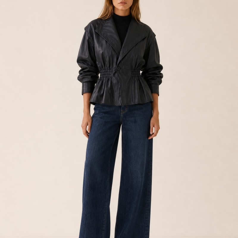 Liesel Peplum Faux Leather Jacket with Cinched Waist_1