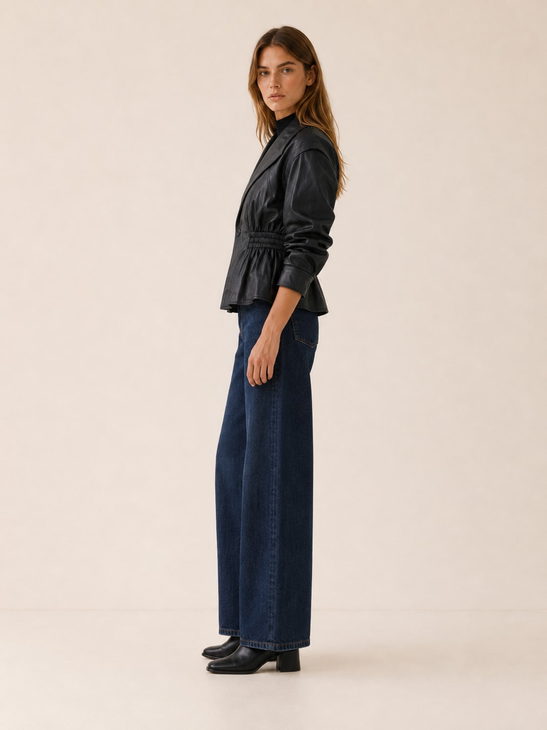 Liesel Peplum Faux Leather Jacket with Cinched Waist_2