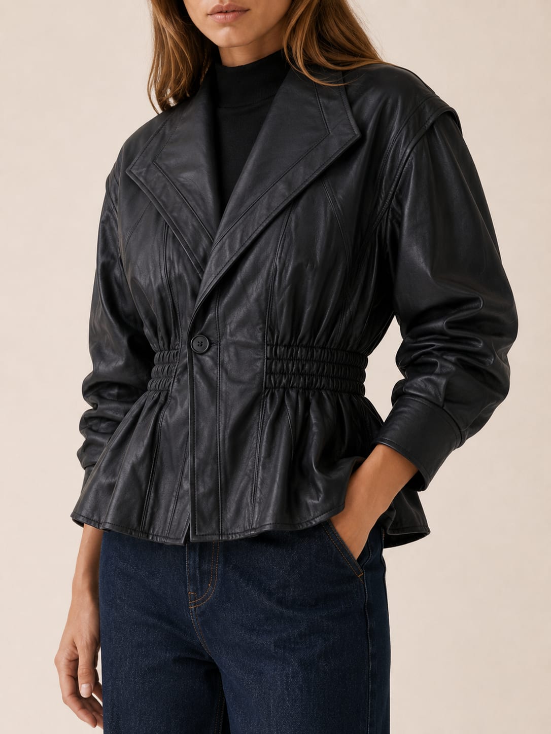 Liesel Peplum Faux Leather Jacket with Cinched Waist_3