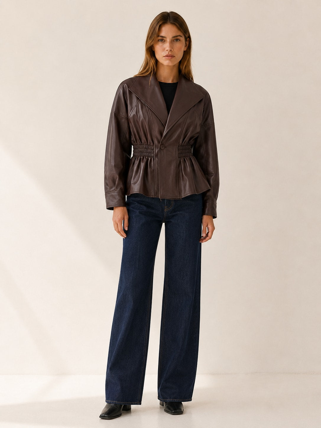 Liesel Peplum Faux Leather Jacket with Cinched Waist_5