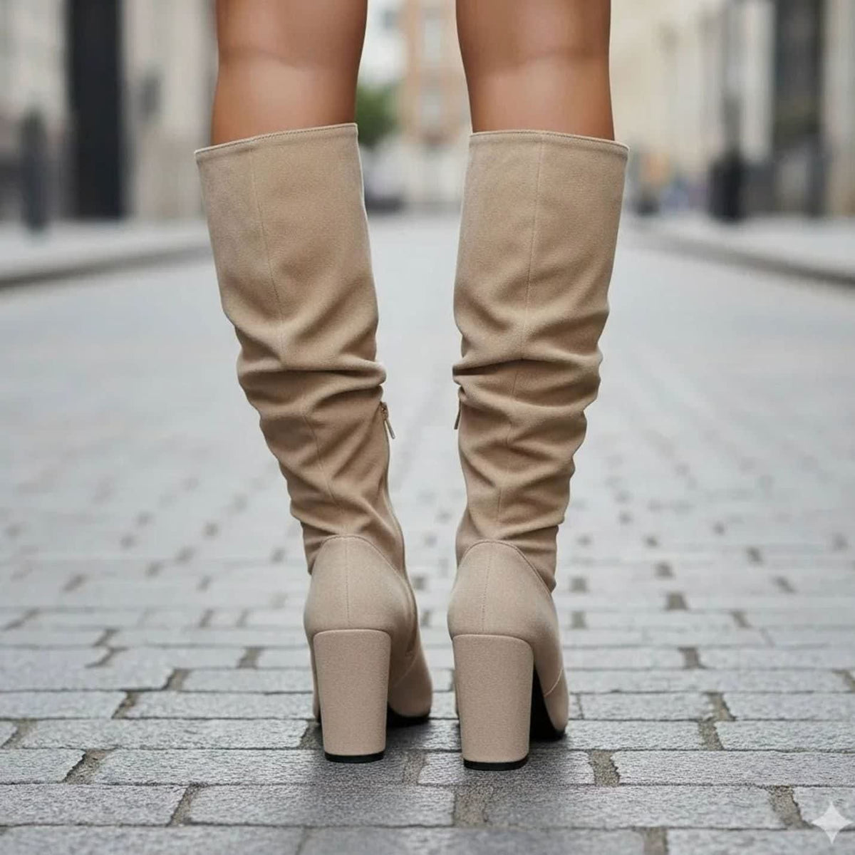 Vanessa Faux Suede Ruched Block Heel Knee High Boots_3