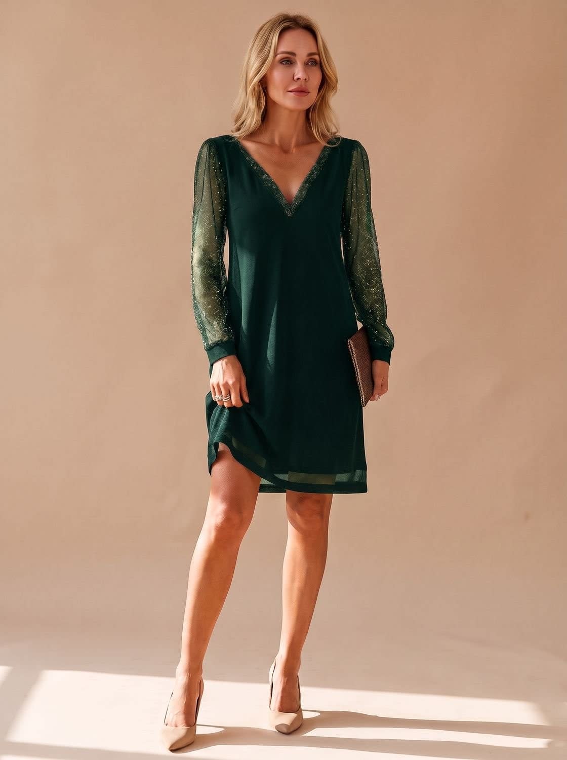 Iris Glitter Mesh Sleeve Christmas Party Mini Dress_3