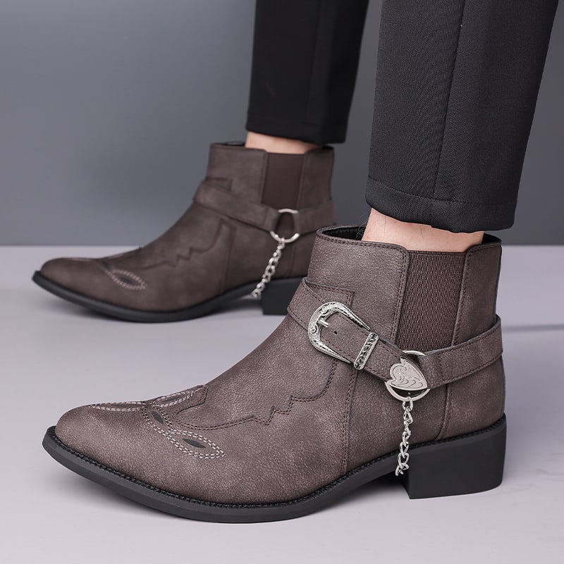 Felix Suede Buckle Pointed Toe Western Boots_10