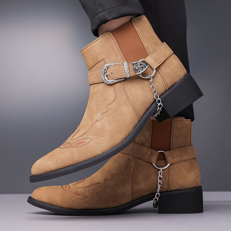 Felix Suede Buckle Pointed Toe Western Boots_3
