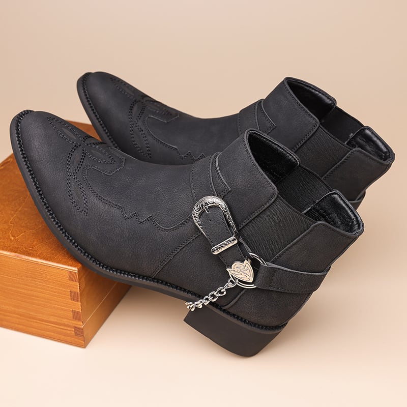Felix Suede Buckle Pointed Toe Western Boots_4