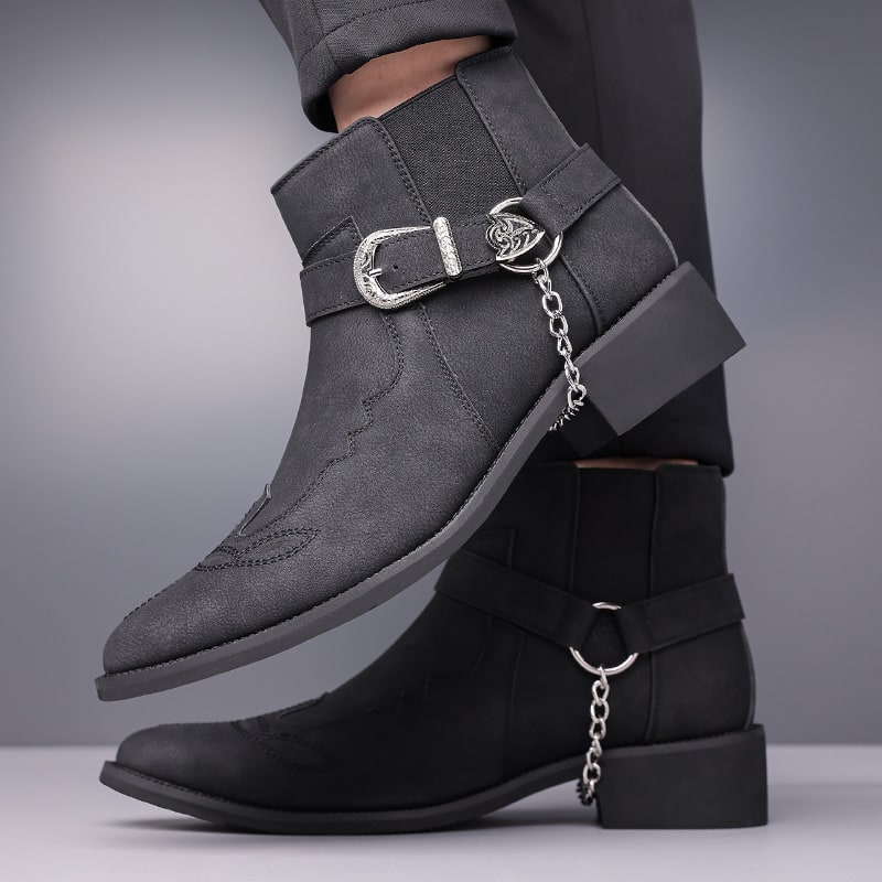 Felix Suede Buckle Pointed Toe Western Boots_5
