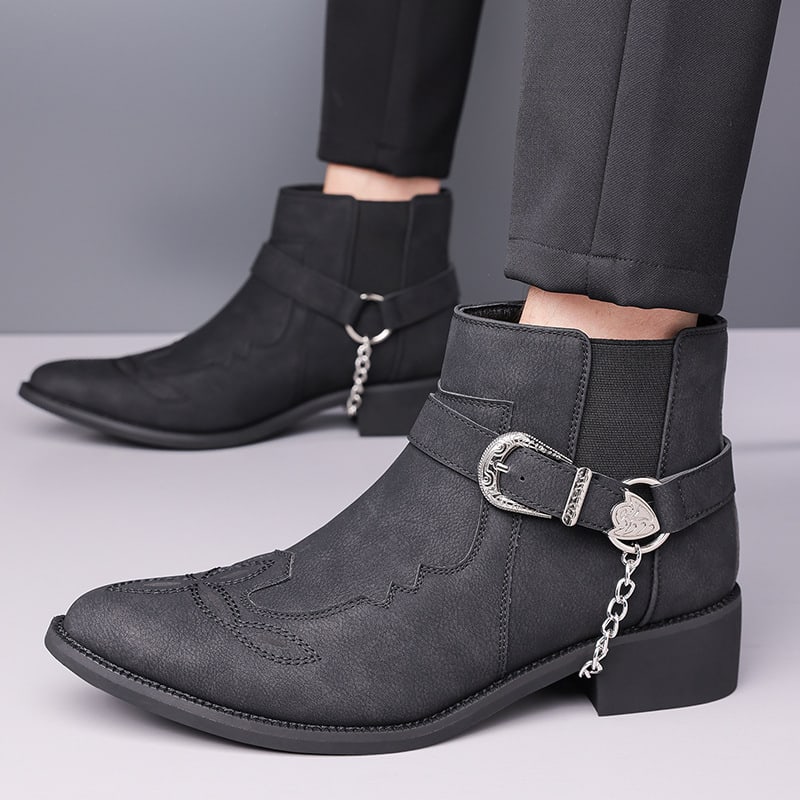 Felix Suede Buckle Pointed Toe Western Boots_6