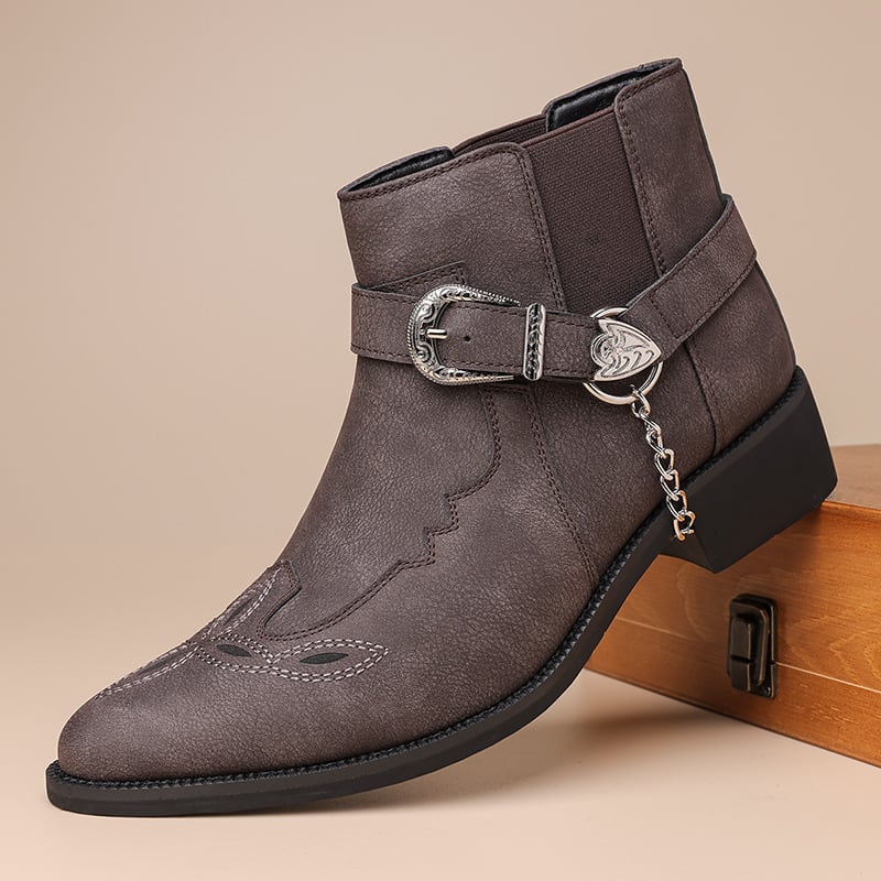 Felix Suede Buckle Pointed Toe Western Boots_7