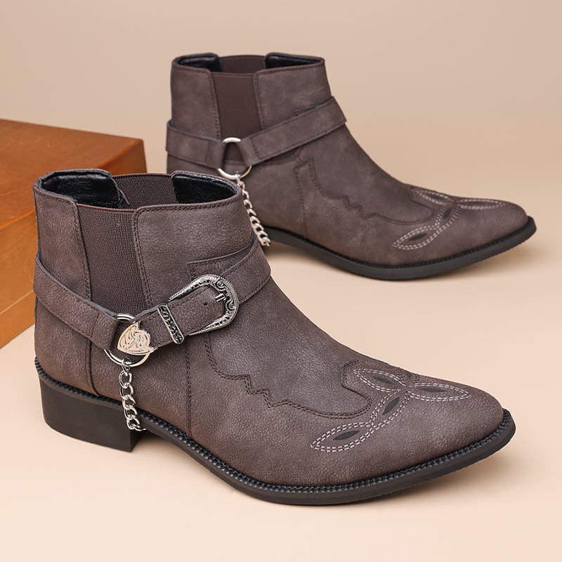 Felix Suede Buckle Pointed Toe Western Boots_8