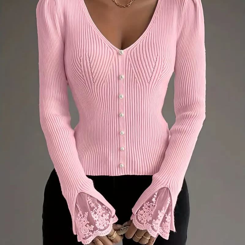 Teagan Ribbed V-Neck Sweater_1