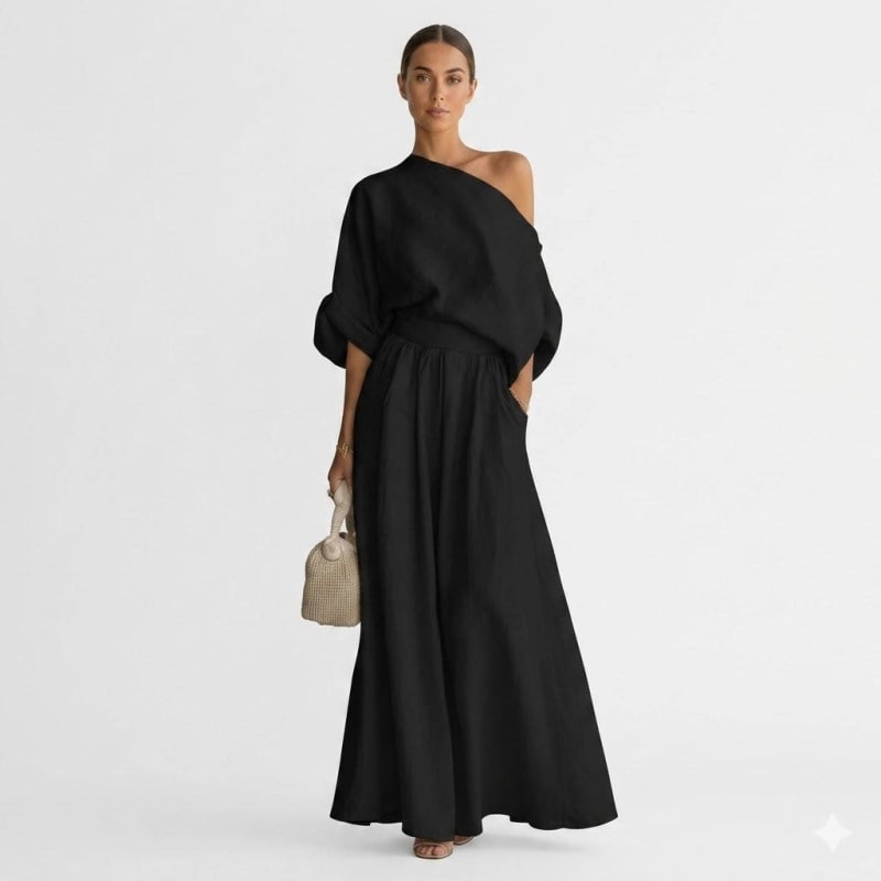 Polina One Shoulder Linen Maxi Set_1