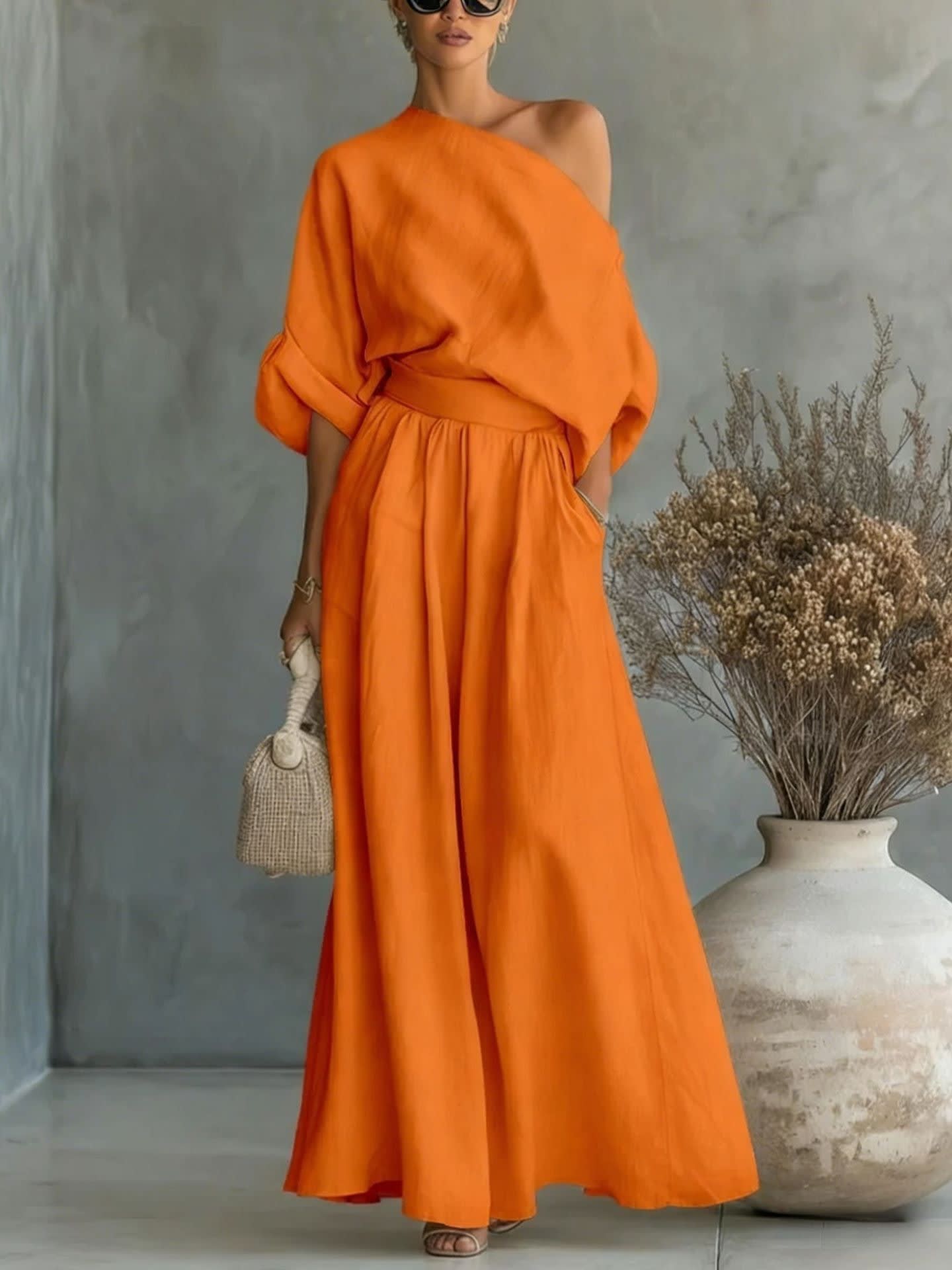 Polina One Shoulder Linen Maxi Set_11