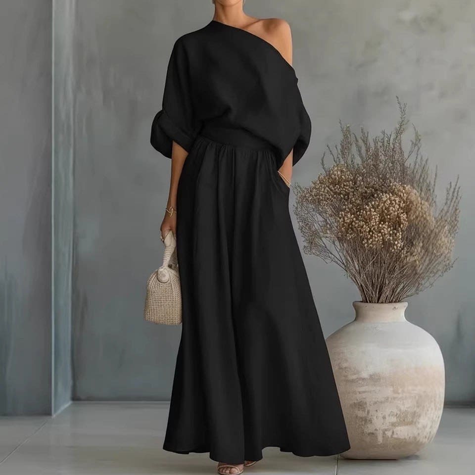 Polina One Shoulder Linen Maxi Set_2