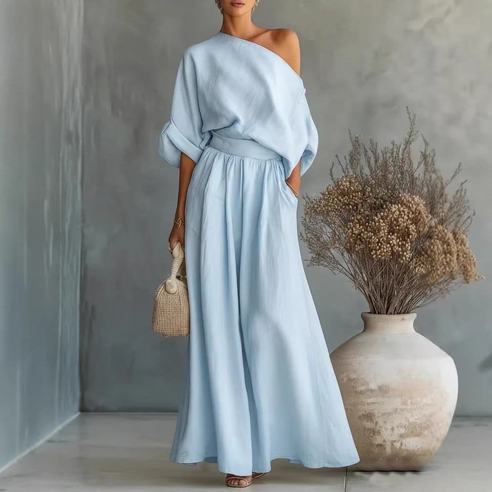Polina One Shoulder Linen Maxi Set_4