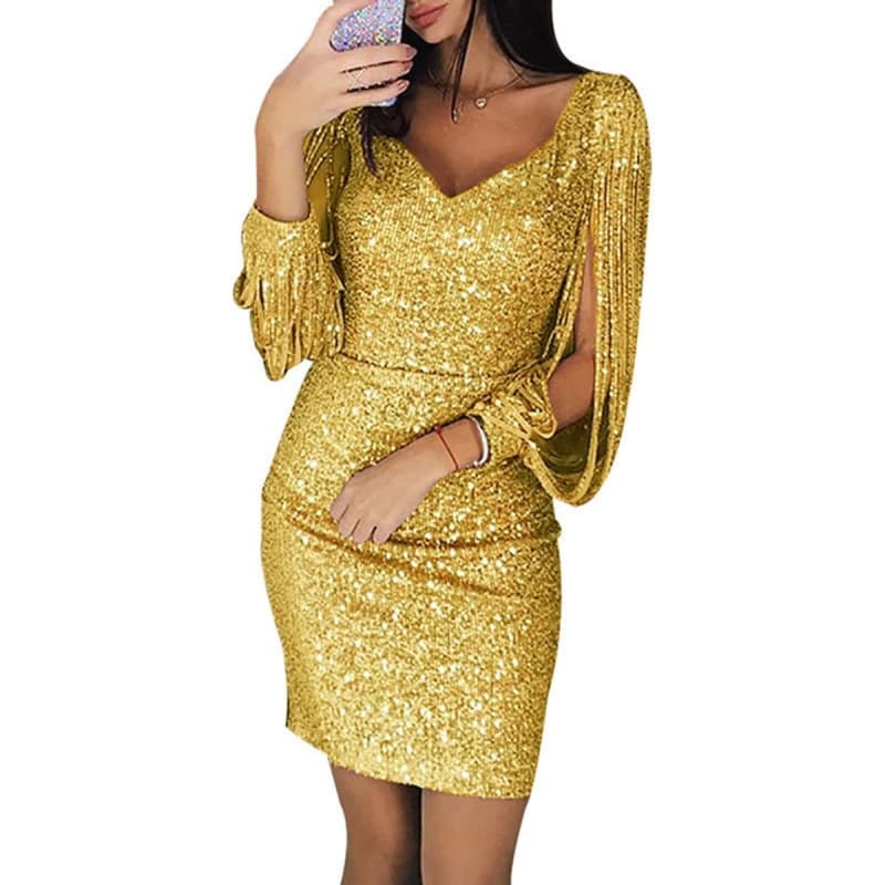 Helene Sequin Tassel Sleeve Cocktail Dress_1